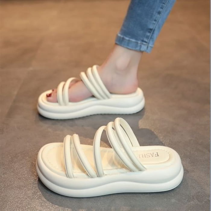 Strappy Platform Slide Sandals - Off-White / 35