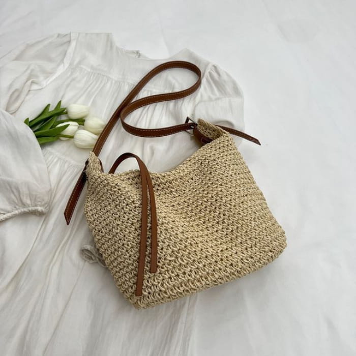 Straw Bucket Bag - Off-White / One Size