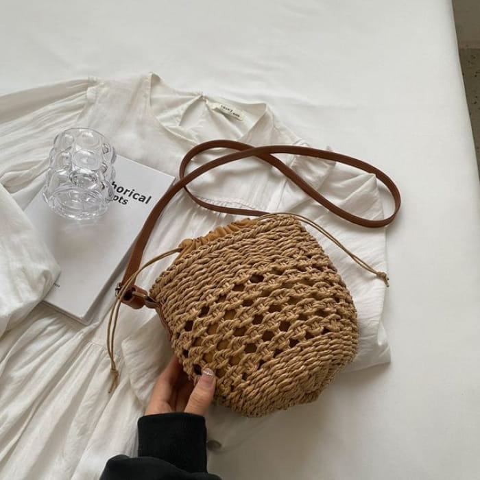 Straw Crossbody Bag - Khaki / One Size