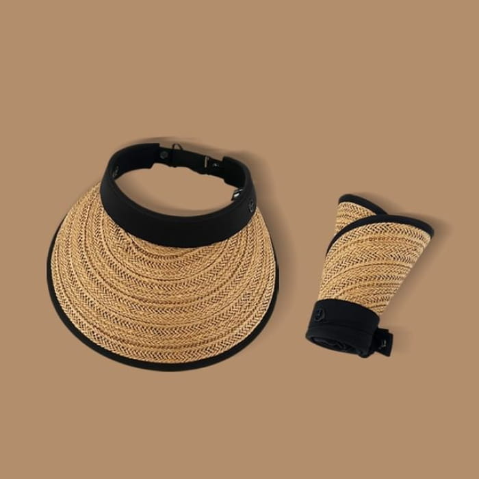 Straw Hat With Wide Brim - Khaki / One Size