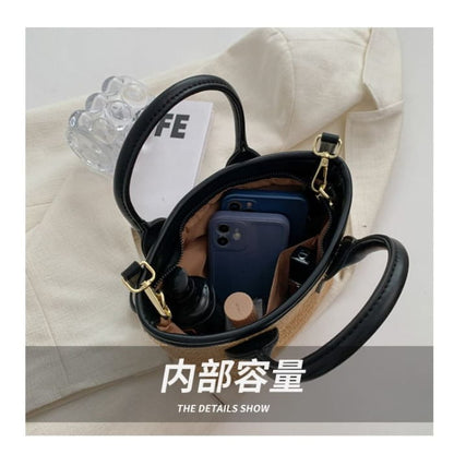 Straw Panel Crossbody Tote Bag