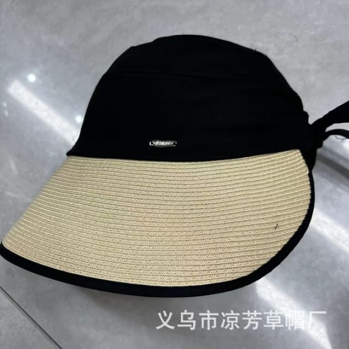 Straw Panel Sun Hat - Black / One Size