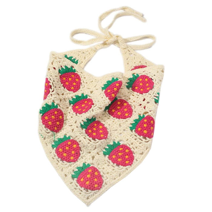 Strawberry Crochet Hair Scarf - Standart / White - Other