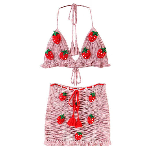 Strawberry Crochet Top and Skirt Set - Suits