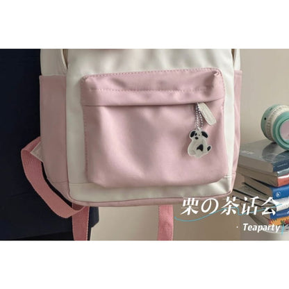 Strawberry Embroidered Two-Tone Backpack / Charm / Set