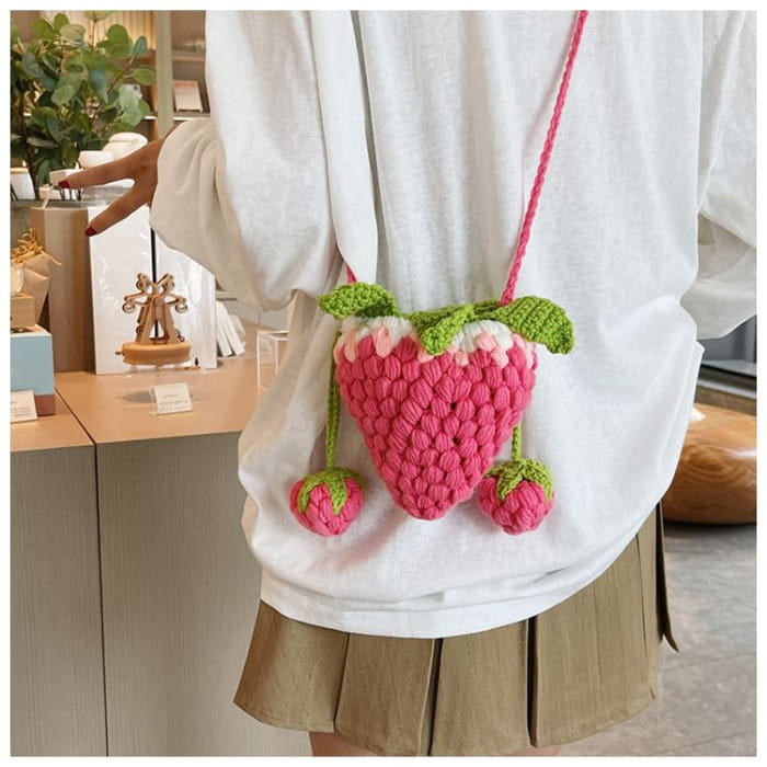 Strawberry Knit Crossbody Bag