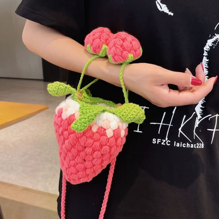 Strawberry Knit Crossbody Bag