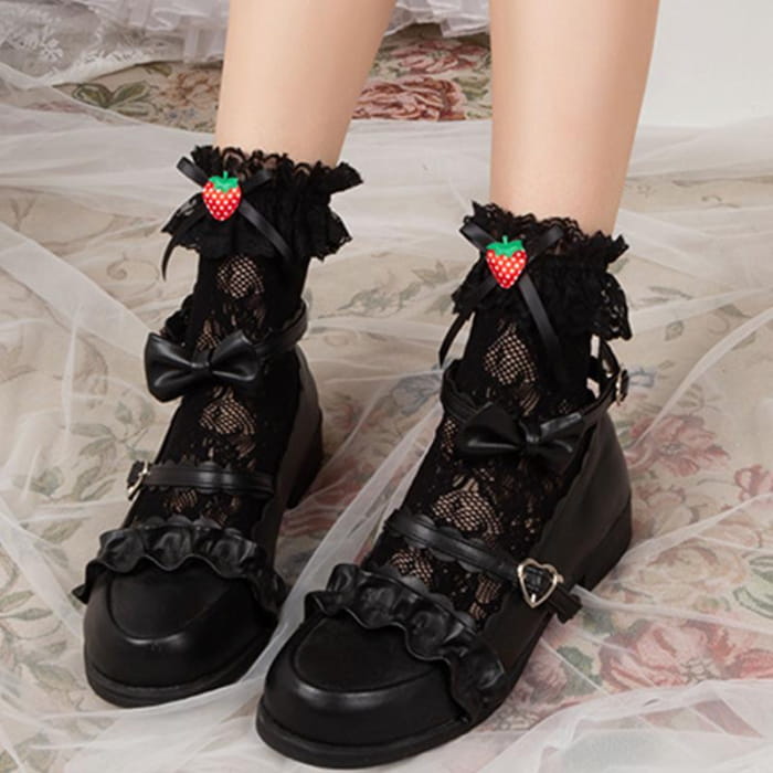 Strawberry Lace Bow Lolita Stockings