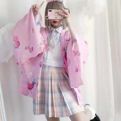 Strawberry Loose Cardigan Kimono Outerwear