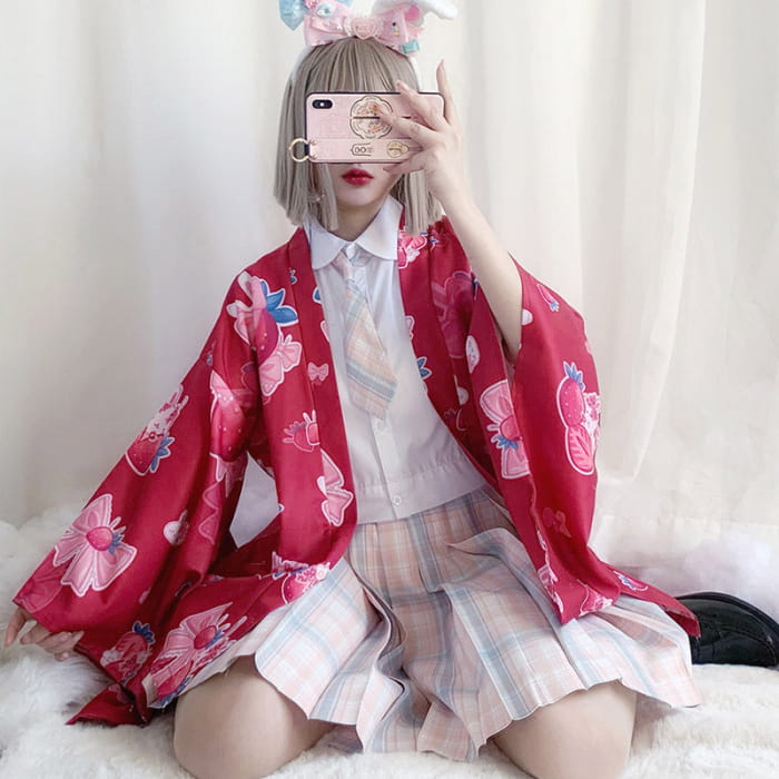 Strawberry Loose Cardigan Kimono Outerwear