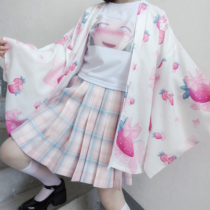 Strawberry Loose Cardigan Kimono Outerwear