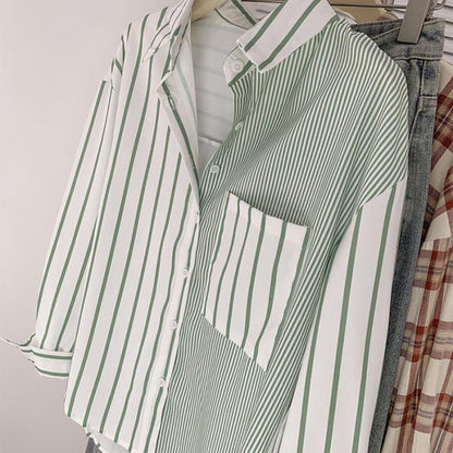 Stripe Green Long Sleeve Button Shirt