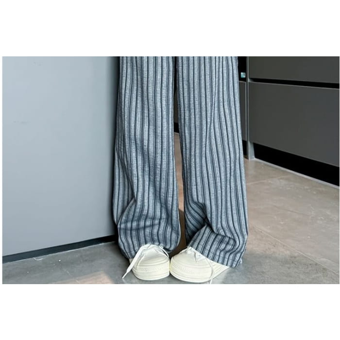 Stripe High Rise Drawstring Wide Leg Pants