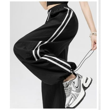 Stripe High Rise Drawstring Wide Leg Sweatpants