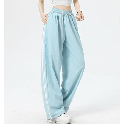 Stripe High Rise Drawstring Wide Leg Sweatpants