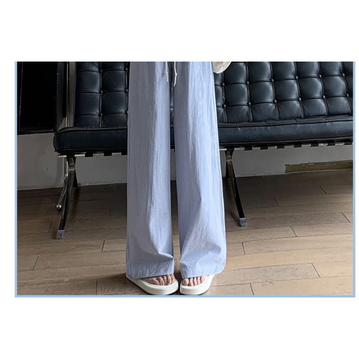 Stripe High Waist Drawstring Wide Leg Sweatpants