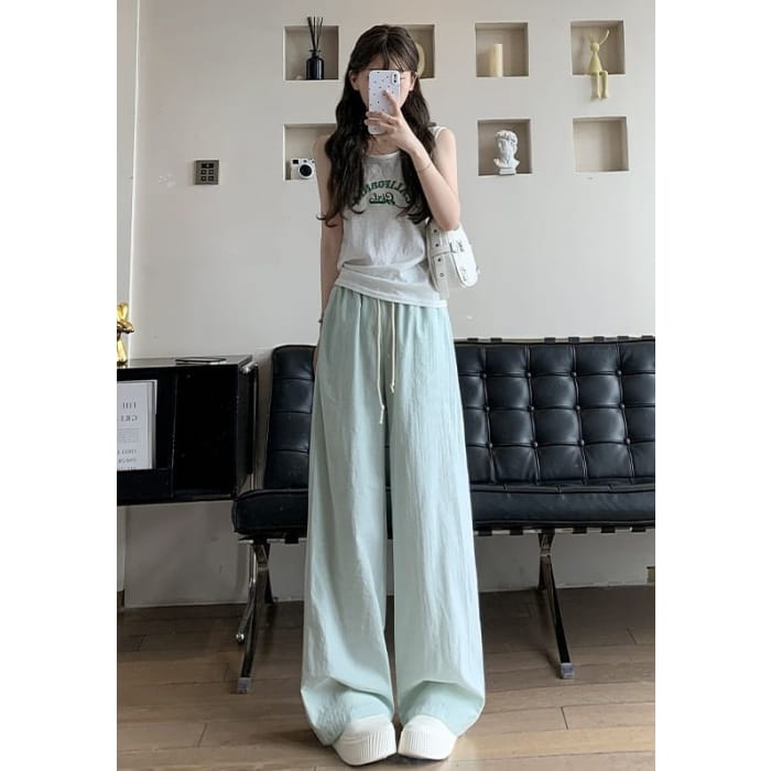 Stripe High Waist Drawstring Wide Leg Sweatpants