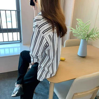 Stripe Print Long Sleeve Chiffon Shirt Workwear