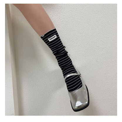 Striped Applique Lettuce Edge Socks