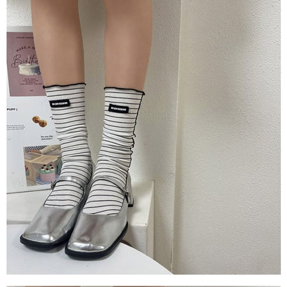 Striped Applique Lettuce Edge Socks