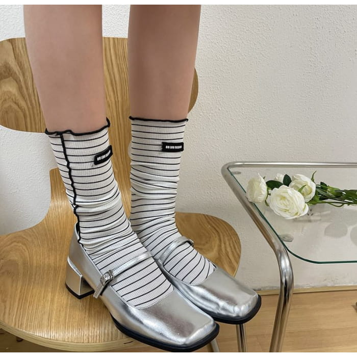 Striped Applique Lettuce Edge Socks