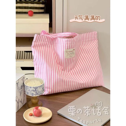 Striped Applique Tote Bag / Charm / Set - Stripes - Without