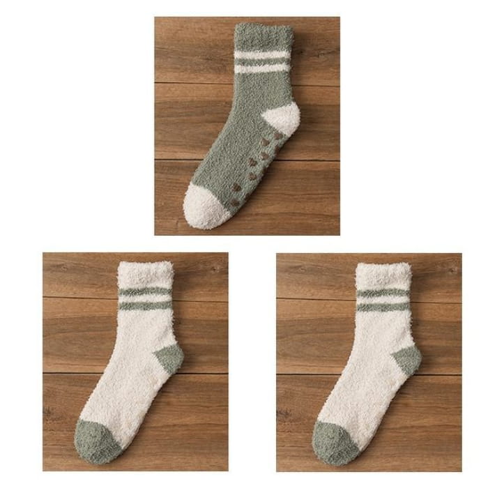 Striped Fleece Short Socks Set - of 3 Pairs - 1 Pair