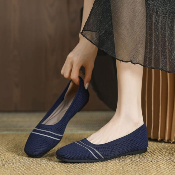 Striped Knit Flats - Sapphire Blue / 34