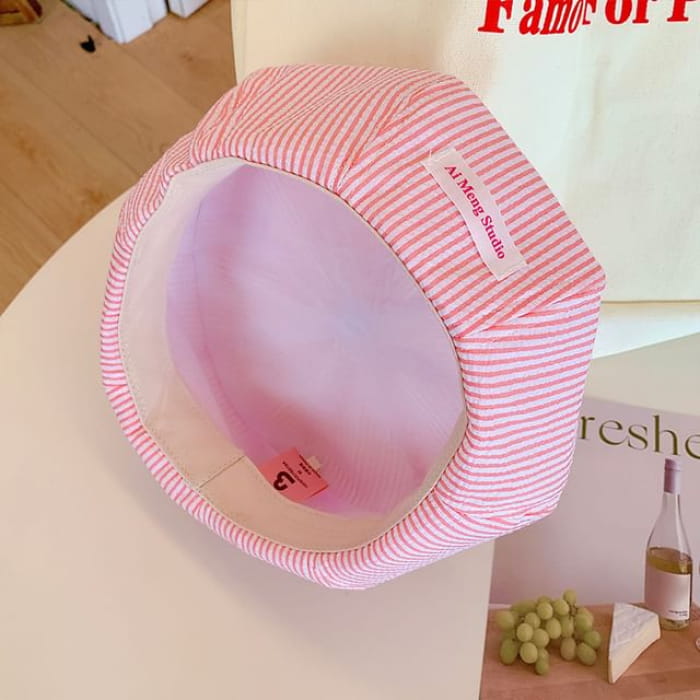 Striped Panel Beret - Stripe - Pink / One Size