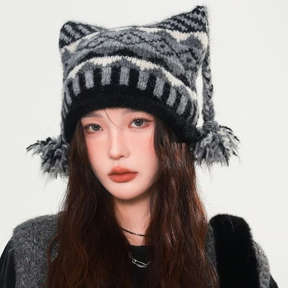 Striped Pom Beanie