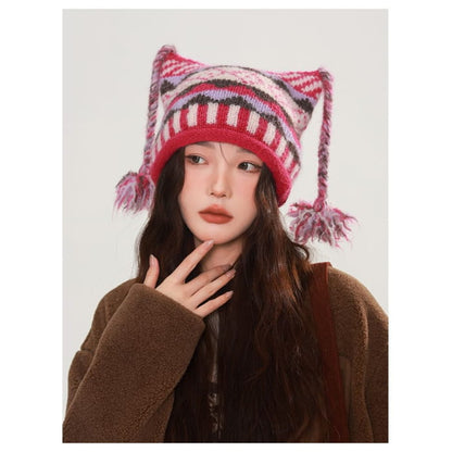 Striped Pom Beanie