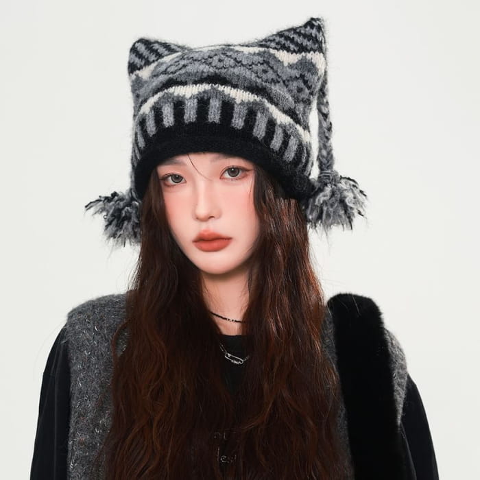 Striped Pom Beanie