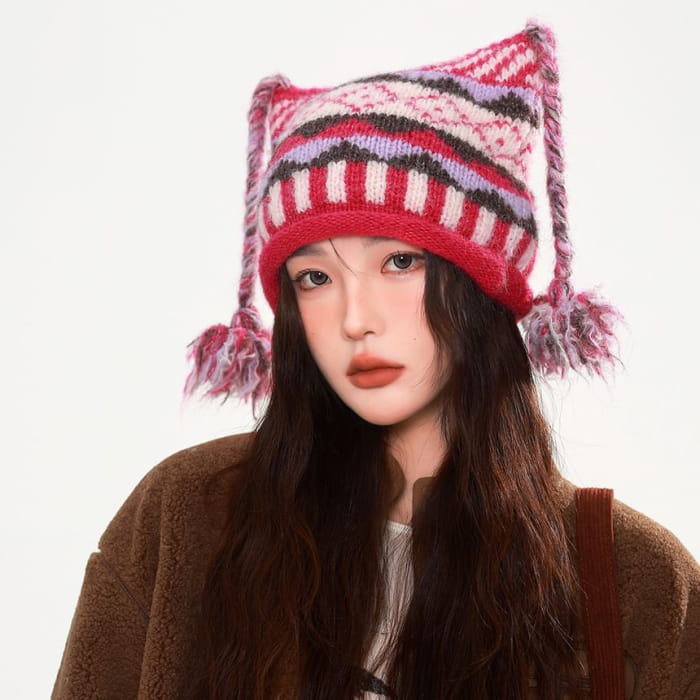 Striped Pom Beanie