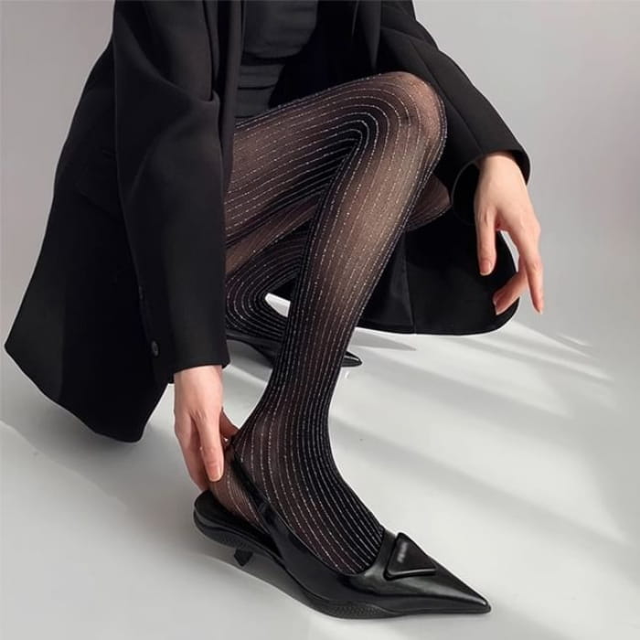 Striped Sheer Tights - Black / One Size