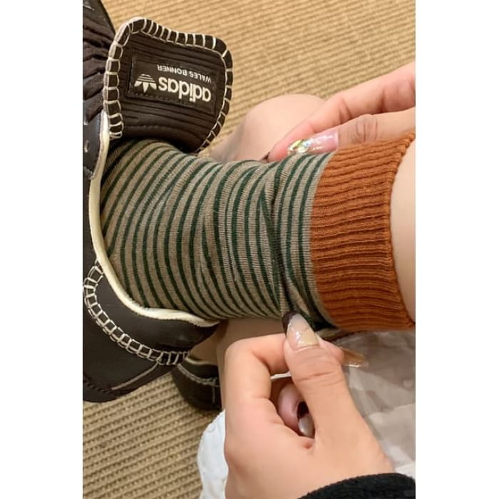 Striped Sock / Set - of 2 Pairs - Khaki / One Size