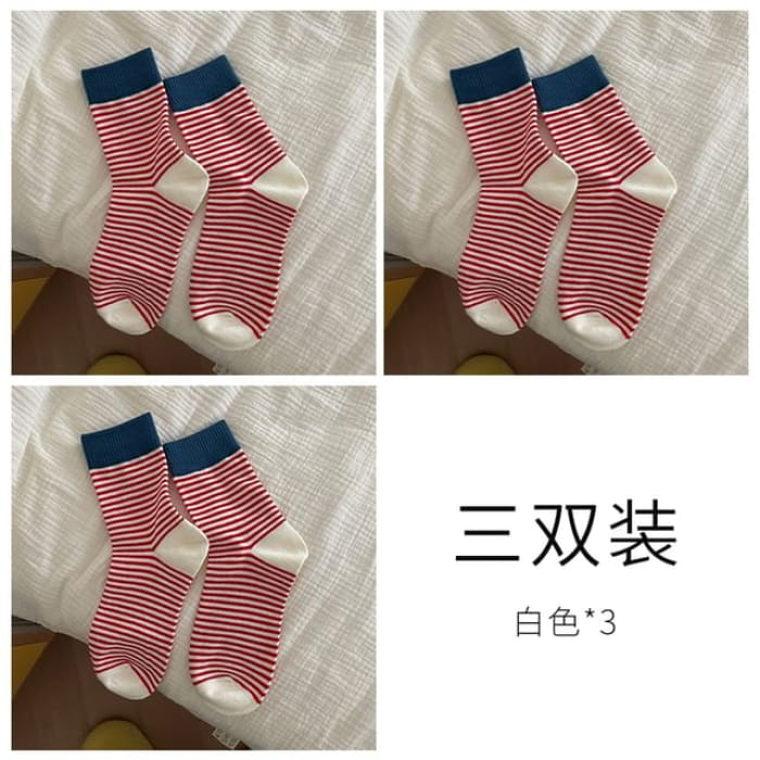 Striped Sock / Set - of 3 Pairs - White / One Size