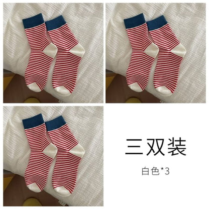 Striped Sock / Set - of 3 Pairs - White / One Size