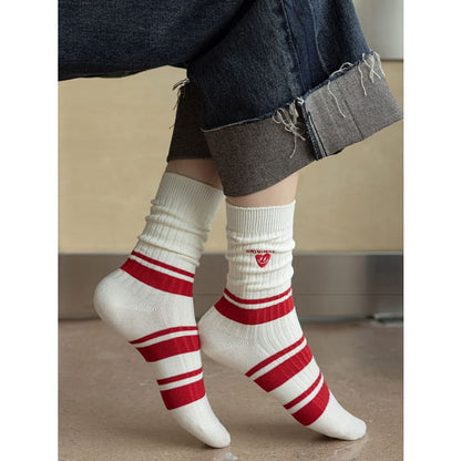 Striped Socks / Letter Embroidered / Set