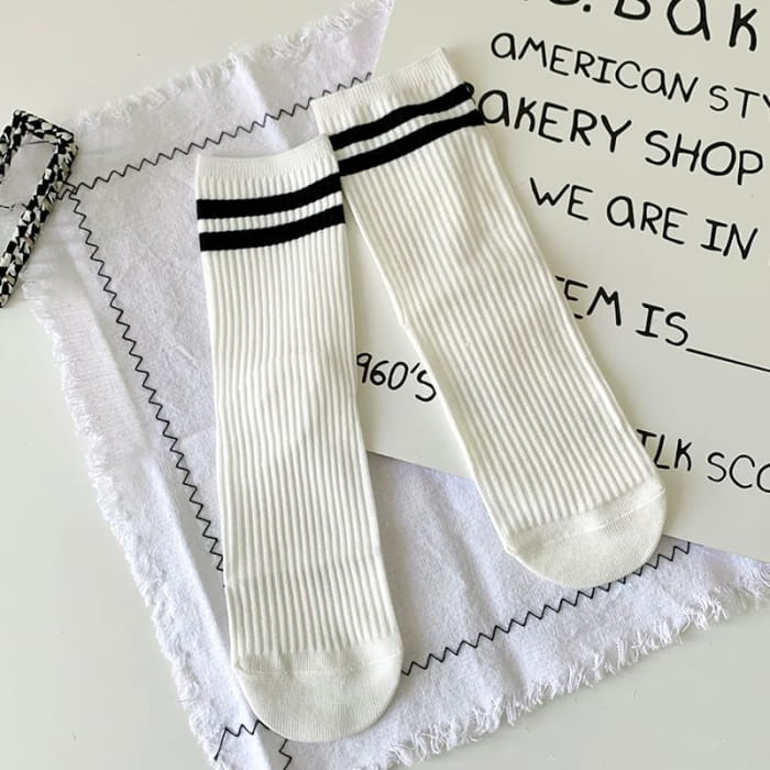 Striped Socks / Plain / Contrast Trim