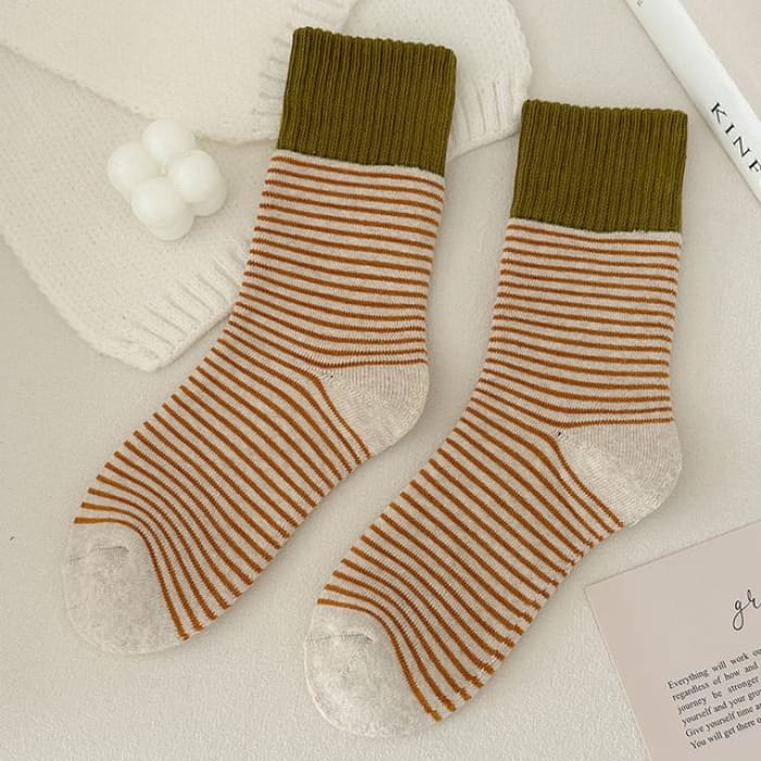 Striped Socks / Set - of 2 Pair - Beige / One Size