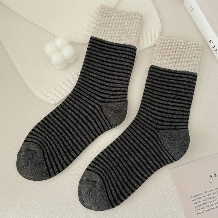 Striped Socks / Set - of 2 Pair - Black / One Size