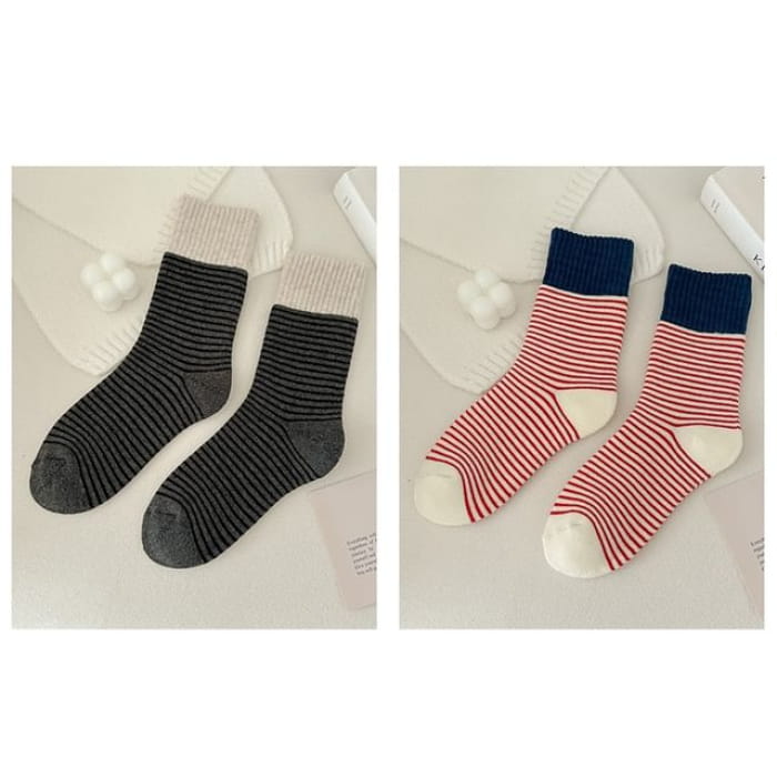 Striped Socks / Set - of 2 Pair - Black & Red / One Size