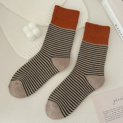 Striped Socks / Set - of 2 Pair - Khaki / One Size