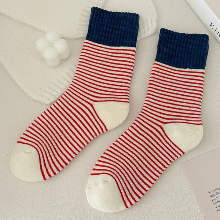 Striped Socks / Set - of 2 Pair - Red / One Size