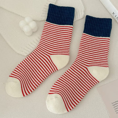 Striped Socks / Set - of 2 Pair - Red / One Size