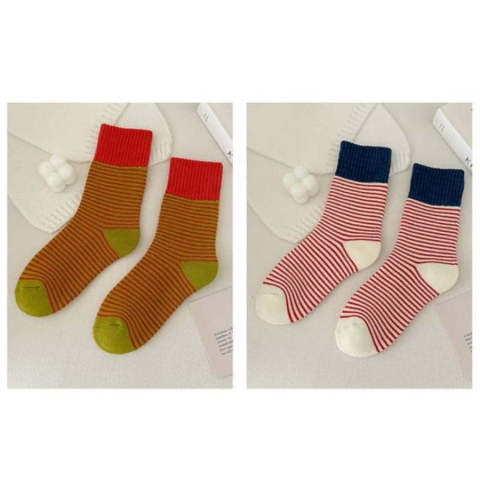 Striped Socks / Set - of 2 Pair - Yellow & Red / One Size