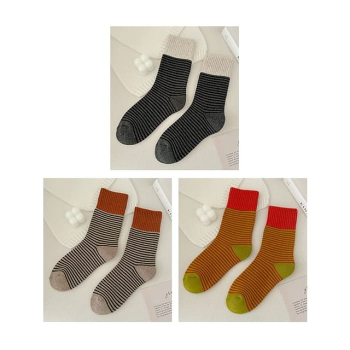 Striped Socks / Set - of 3 Pair - Black & Khaki Yellow