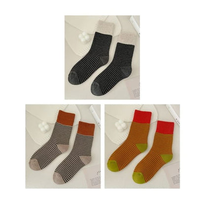 Striped Socks / Set - of 3 Pair - Black & Khaki Yellow