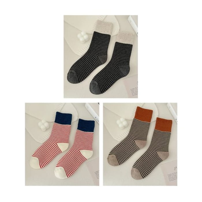 Striped Socks / Set - of 3 Pair - Black & Red Khaki