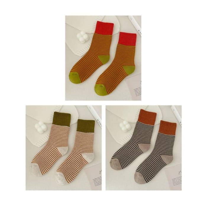 Striped Socks / Set - of 3 Pair - Yellow & Beige Khaki